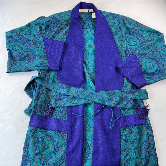 Victoria’s Secret Vintage Teal & Purple Paisley Bathrobe Gold Tag NWT Size Small - Picture 5 of 7